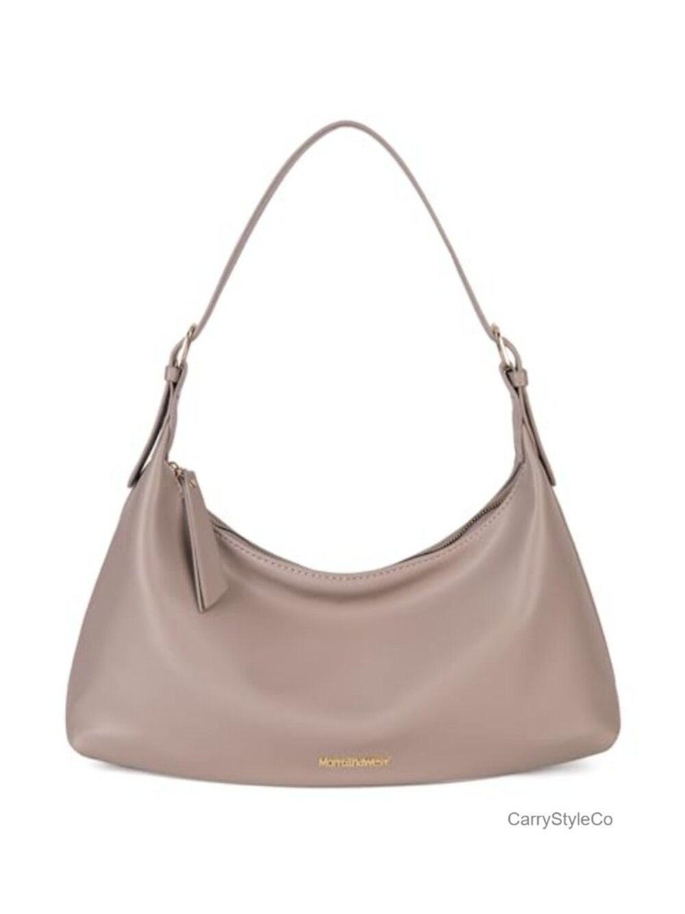 Vegan Leather Hobo Shoulder Bag Medium Crescent Zipper Purse